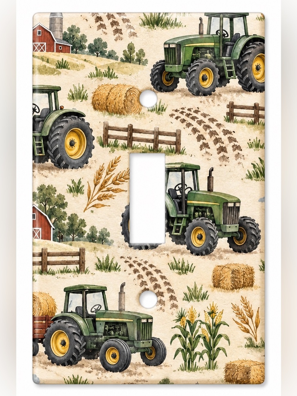 Green Tractor Farm Light Switch Cover Boys Kids Room Farmhouse Wall Plate